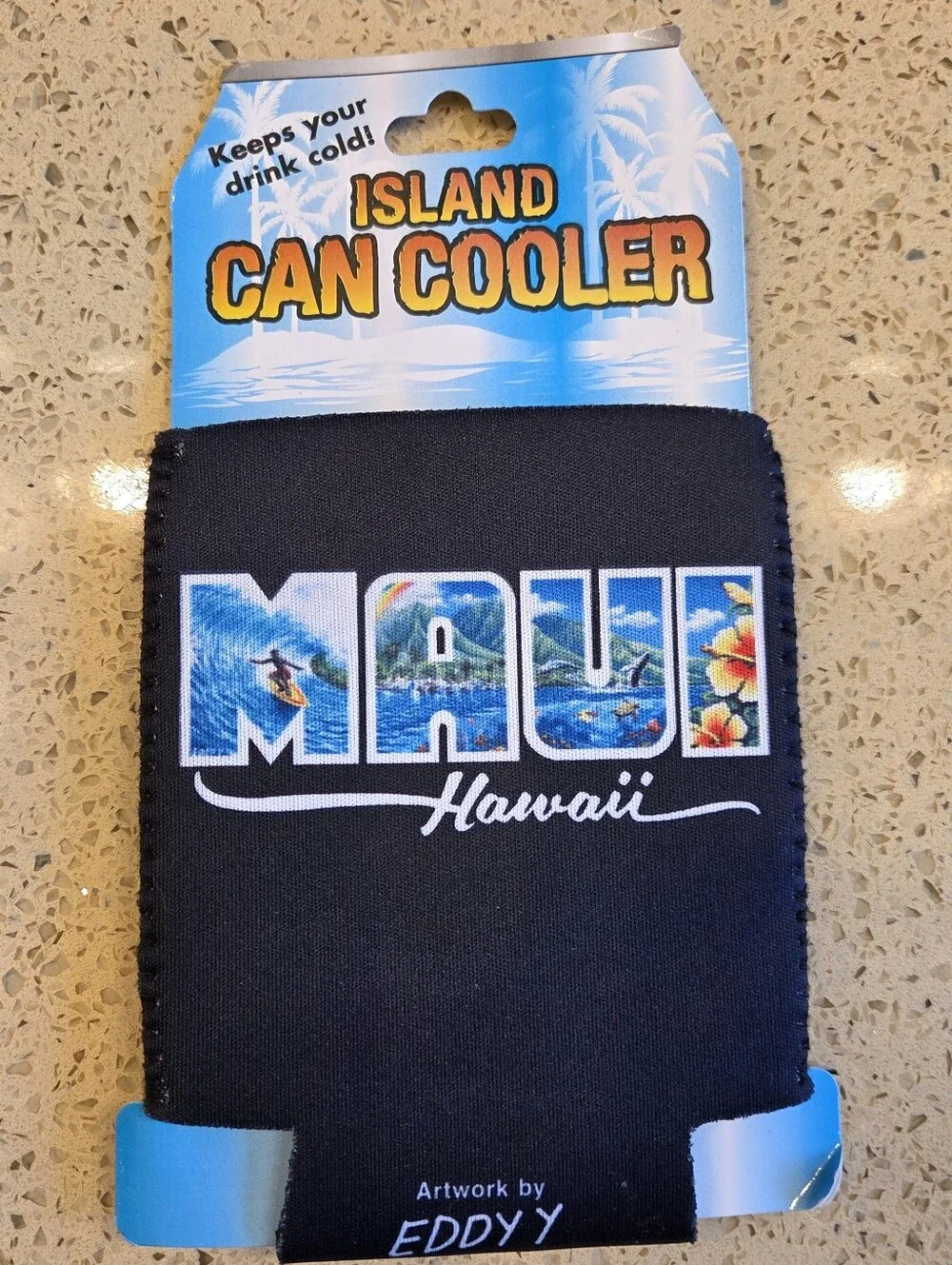 NWT Maui Hawaii Island Heritage Can Cooler Koozie Black Eddy Y Souvenir